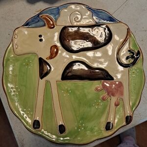 Hand-Painted Ceramic Cow Wall Plate - Multi-Colored